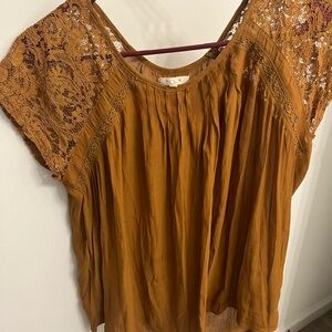 Maurices Brown Pleated Cap Sleeve Blouse